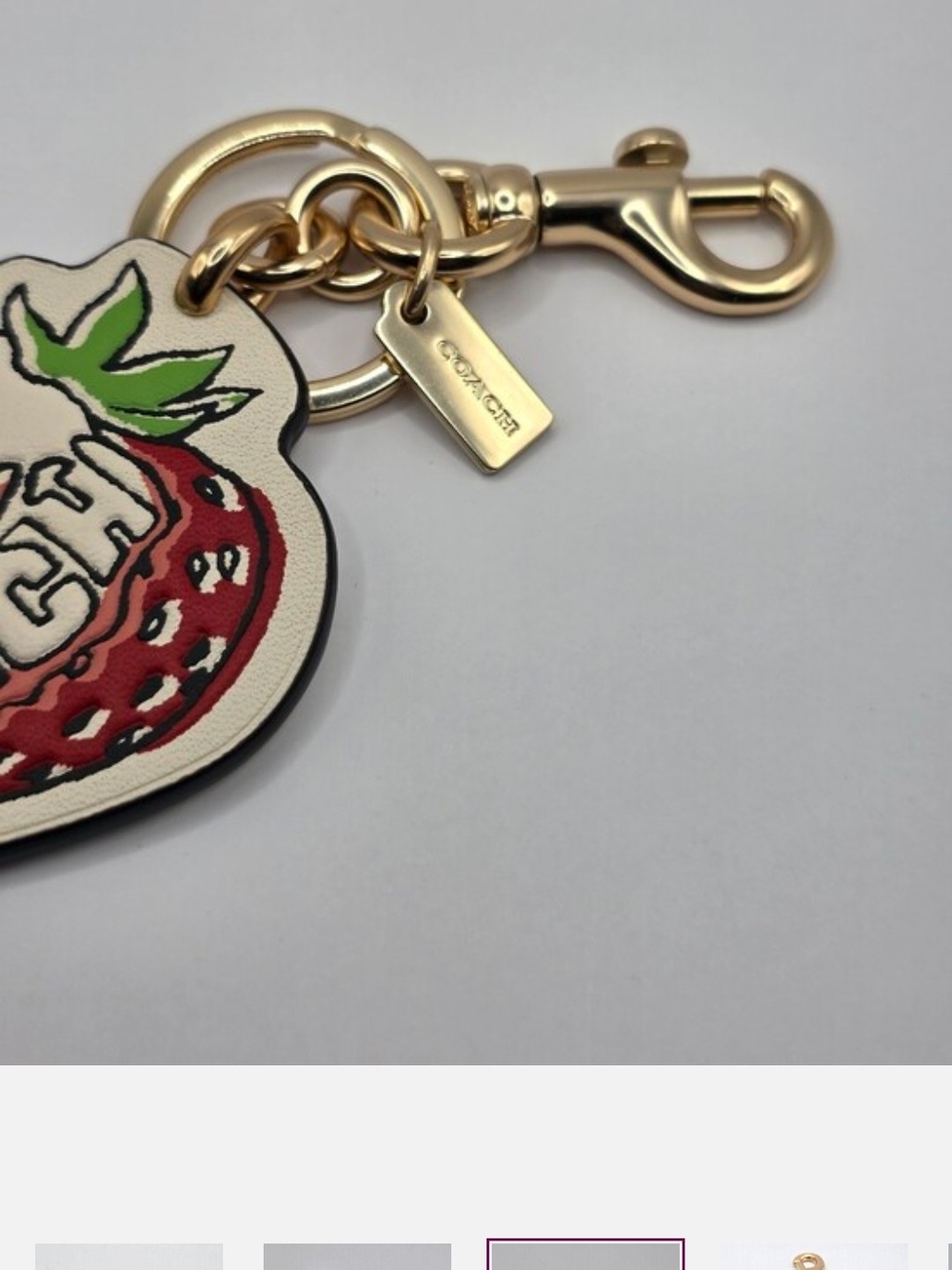COACH Strawberry Leather Key Chain - White & Red With Coach Dustbag - Picture 5 of 6